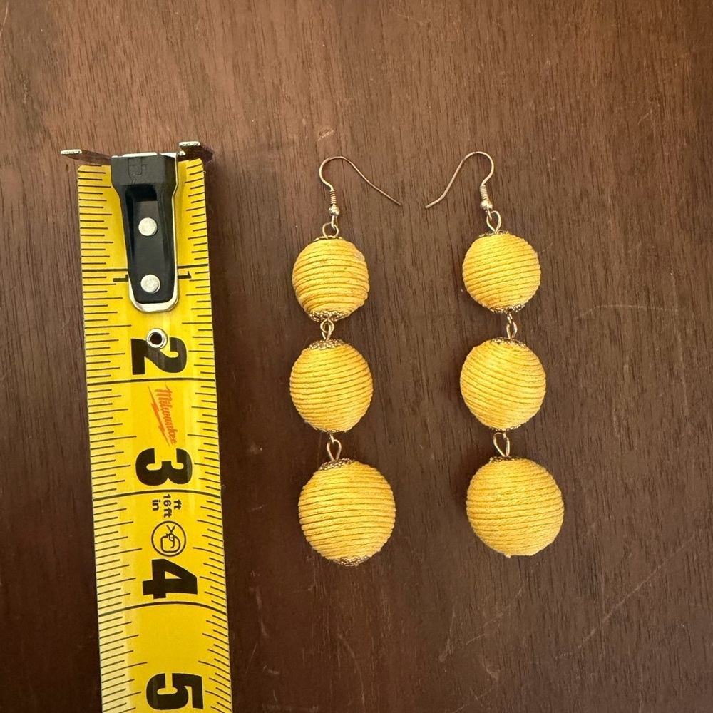 Yellow Triple-Bead Drop Earrings - Picture 4 of 4